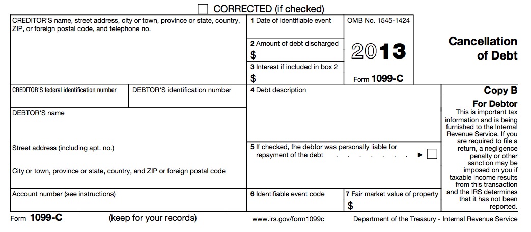 Don T Fear Irs Form 1099 C Cancellation Of Debt