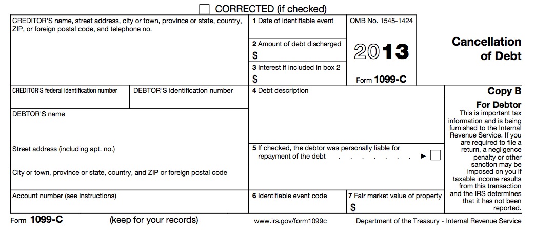 Don T Fear Irs Form 1099 C Cancellation Of Debt Don T Fear Irs Form 1099 C Cancellation Of Debt