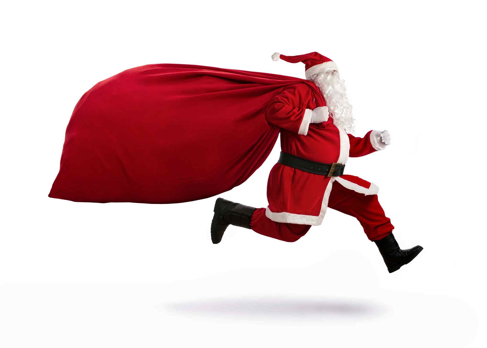 Santa Claus on the run with bag